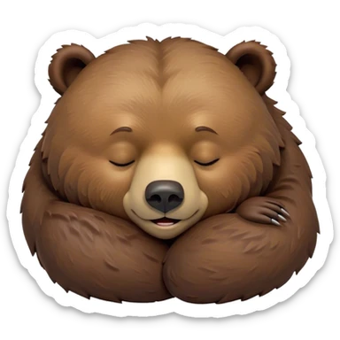 Meme-Worthy Cute Sleeping Grizzly Bear Portrait Emoji, Head resting peacefully with a contented smile, showcasing a massive, robust build and a luxuriously soft deep brown fur, eyes shut in a serene, restful nap, Simplified yet hilariously adorable features, highly detailed, glowing with a soft, drowsy light, high shine, relaxed and utterly lovable, stylized with an air of playful laziness, bright and heartwarming, soft glowing outline, capturing the essence of a comically sleepy grizzly, so meme-worthy it feels like it could instantly become the next viral sensation of adorable slumber! sticker