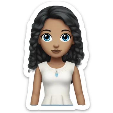 ocean brown doll eyes, black hair, feminine, blue, girl, angelic sticker