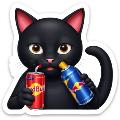 black cat sipping a redbull energy drink sticker