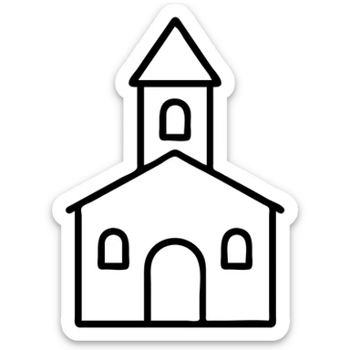 outlined icon of a traditional church building with steeple, no fill sticker