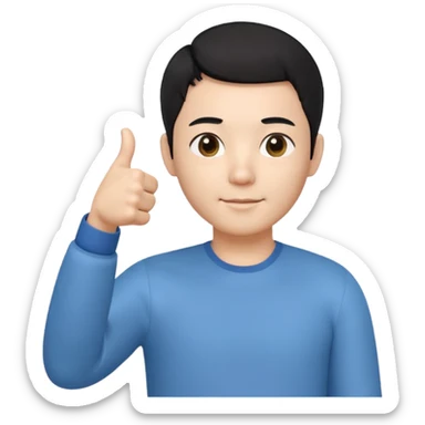 3D avatar of a Korean male frontend developer,
short black hair with clean 5:5 middle part,
no glasses,
one hand making thumbs up gesture,
calm and friendly expression,
minimal professional style sticker