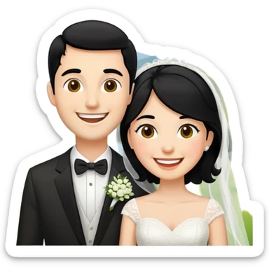 happy wedding couple outdoors，black hair sticker