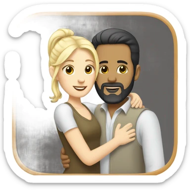 Man, white skin, short black hair, long beard, hugging a white woman, blonde hair  sticker