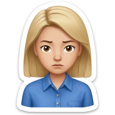 girl in a blue button-up shirt looking cynical sticker