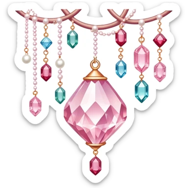 Rose-colored pastel glistening glossy sparkly shiny glittery hanging crystals pearls and beads and gemstones decorations sticker