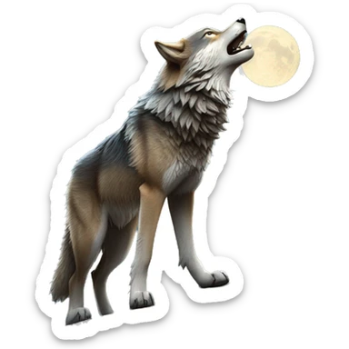 wolf howling at the moon while standing on a rock sticker