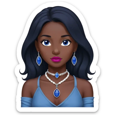 woman katara dark skin freckles dark black long hair reddish pink lipstick choker necklace with sapphire pendant sticker