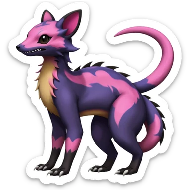 Rare epic aesthetic colorful Salandit-Noibat-Eevee-Civet-species-Fakemon-hybrid-creature, with markings, full body sticker