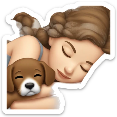 White girl brown hair sleeping with puppy sticker