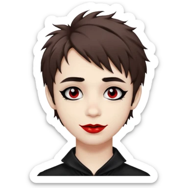 Happy pale Goth boy with shaggy brown hair, and messy black eyeliner , smudged, red, lipstick  sticker