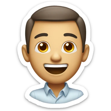 Create an animated face with large, lively eyes and a big, cheerful smile. Use bright colors to emphasize excitement and friendliness. sticker