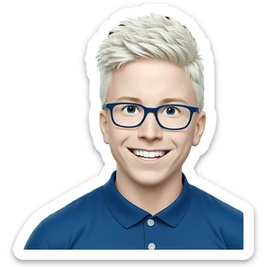 smiling boy in blue shirt sticker