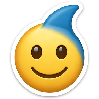 yellow face with blue dolphin fin, digital illustration, emoji style, no background sticker