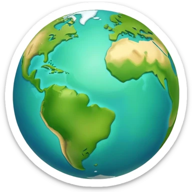 Earth globe with green continents shaped to form the number 1, iOS emoji style sticker