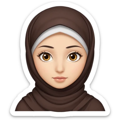 hijab with appear of some hair dark brown eyes and long lashes with and light  skin sticker