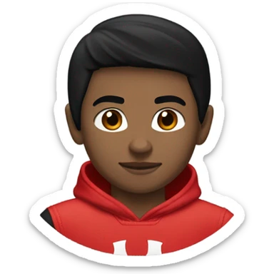 Boy with straight black hair and Nike tech and Jordan’s 4 black and red sticker