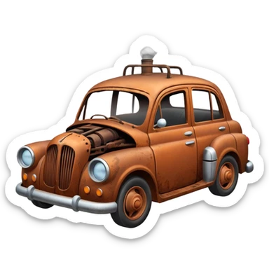 a broken car with steam coming from below the bonnet side view sticker