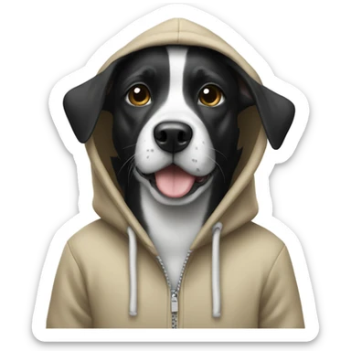 Black and white dog wearing a hoodie  sticker
