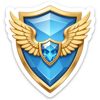 Simplified shield with small wings and a blue diamond in the center and VIP text, minimalist clean design sticker