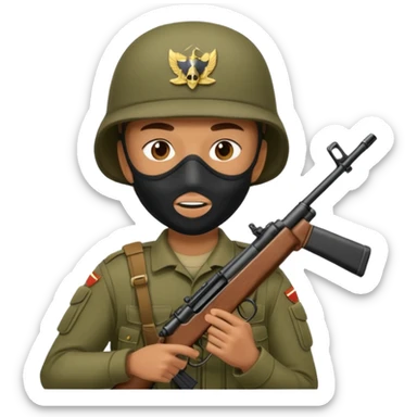 Soldier holding rifle with mask on
 sticker