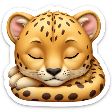 Meme-Worthy Cute Sleeping Cheetah Portrait Emoji, Head resting peacefully with a contented smile, showcasing a lean, muscular build and a luxuriously soft golden spotted Fur, eyes shut in a serene, restful nap, Simplified yet hilariously adorable features, highly detailed, glowing with a soft, drowsy light, high shine, relaxed and utterly lovable, stylized with an air of playful laziness, bright and heartwarming, soft glowing outline, capturing the essence of a comically sleepy cheetah, so meme-worthy it feels like it could instantly become the next viral sensation of adorable slumber! sticker