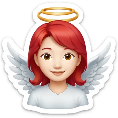 Smiling Asian angel with red hair and oval face sticker