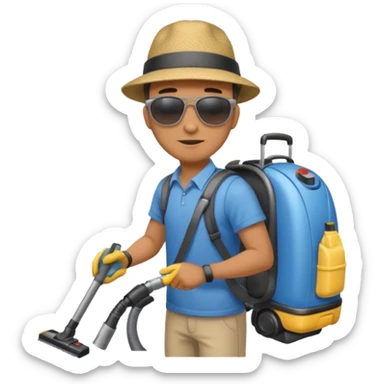 Dude cleaning car with a vacuum in a backpack sticker