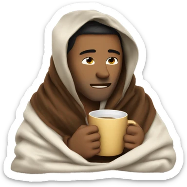 Guy inside a blanket sipping coffee eyes closed sticker