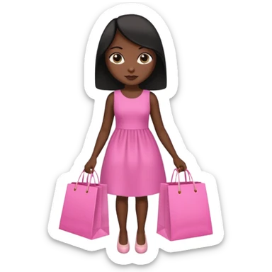 Uma menina morena cabelo liso preto olhos puxados fazendo compra com sacolas rosas  sticker