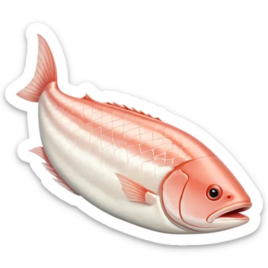 raw white fish fillet boneless skinless pre-cut trimmed natural shape soft curves pale ivory to pinkish-white moist glossy fine muscle grain neat no bones skin head tail no plate seasoning no faces clean 3D soft shadows transparent background emoji scale sticker