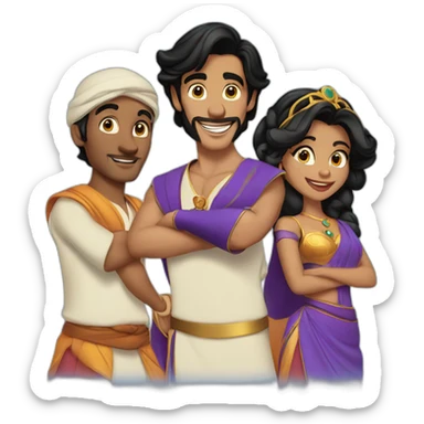 3 men and 1 female dressed like cast of Aladdin  sticker