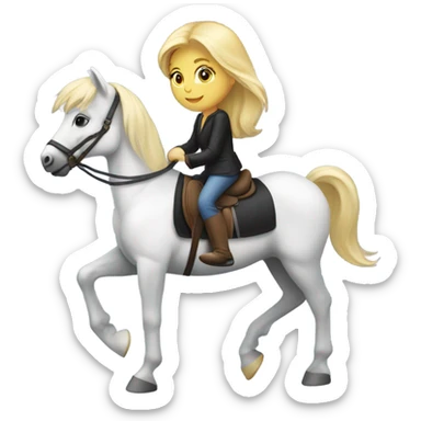 Blonde Girl riding black and white horse  sticker