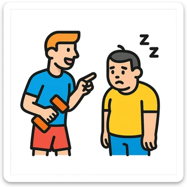 One sportsman encourages the other one, to do a workout and stop being lazy
 sticker