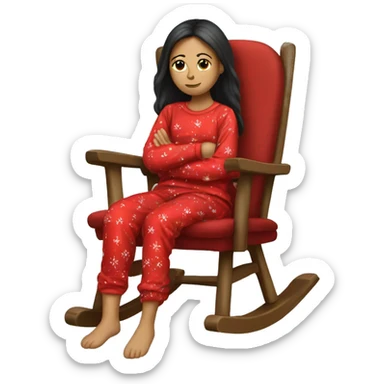 girl faceless in red christmas pjamas sitting in a rocking chair sticker