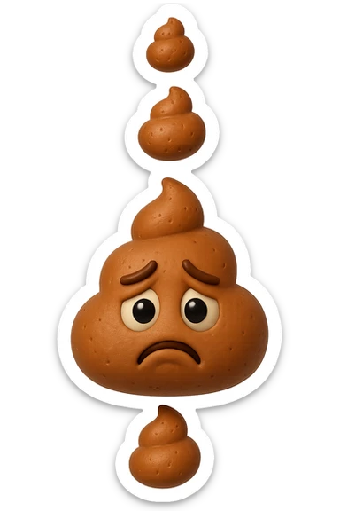 EMOJI STILE IPHONE 3D DI palline di cacca tristi che cadono dall'alto verticalmente, iperrealistico 4k sticker