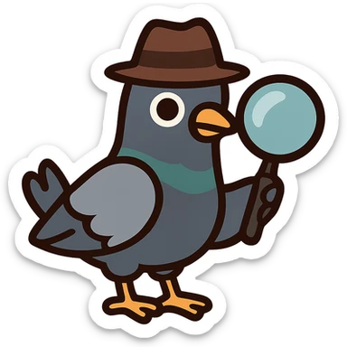 flat toon style cartoonish spy pigeon with a magnifying glass sticker