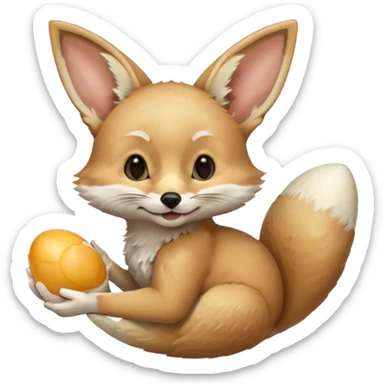 fennec carrying an unpeeled egg with his mouth sticker