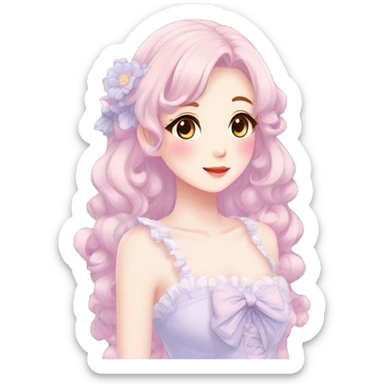 Gorgeous pastel anime style lady with blushing face and a dress cottagecore fairycore  Kawaii anime colorful pearly romantic simplistic aesthetic trending style sticker