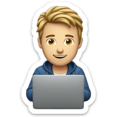 european guy using laptop sticker