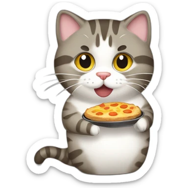 Chubby brown gray tabby cat stealing food sticker