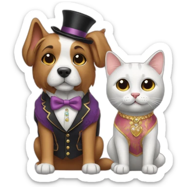 Dog and cat in fancy clothes sticker