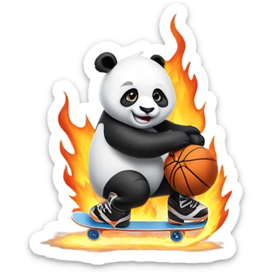 Panda in ice skates holding flaming basketball  sticker
