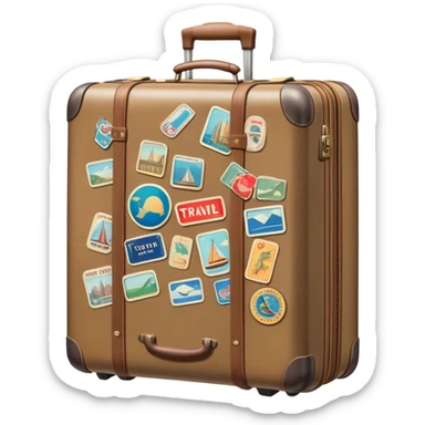 Suitcase with travel stickers, subdued colors, not vivid sticker