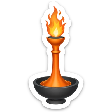 A minimalist ceremonial torch with a shallow black bowl on top holding bright flames. The bowl is supported by a tall, rectangular gray pedestal with clean, smooth surfaces and sharp edges. sticker