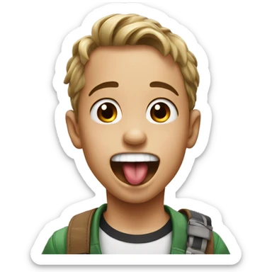 The kid shows his tongue sticker