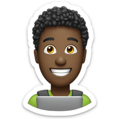 It technology happy white student with laptop sticker