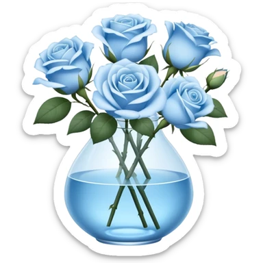 Small Light blue roses in vase sticker