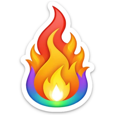 A fire emoji with the colors of the pride flag. Take away the small fire emojis besides the single big one. Make it super duper gay sticker