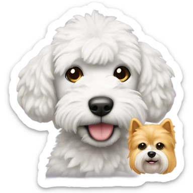 perro caniche blanco con un peluche sticker