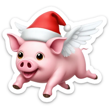 Flying Pig with wings and Santa Hat sticker